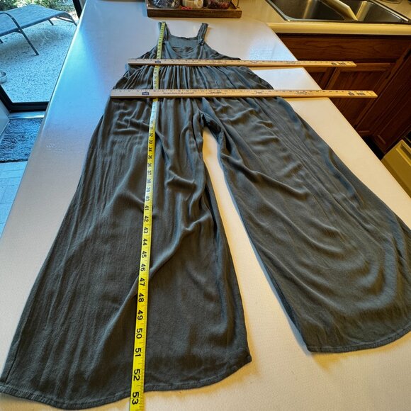 Kori Jumpsuit Overalls Womens Medium Olive Green Cropped Wide Leg Cottagecore - Picture 7 of 14
